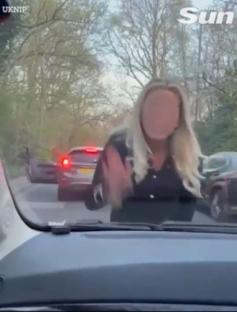 Screenshot of a woman confronting a driver.