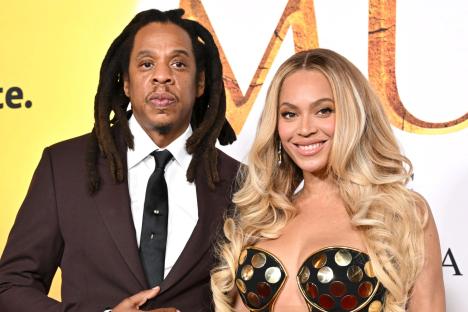 An image collage containing 1 images, Image 1 shows Jay-Z and BeyoncÃ© at the Los Angeles premiere of Mufasa: The Lion King