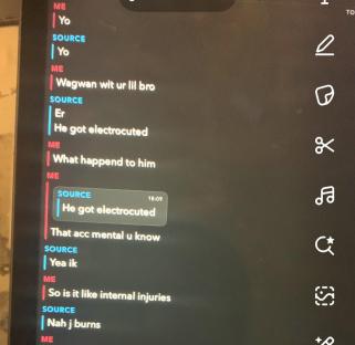 Screenshot of a conversation about a boy who was electrocuted.