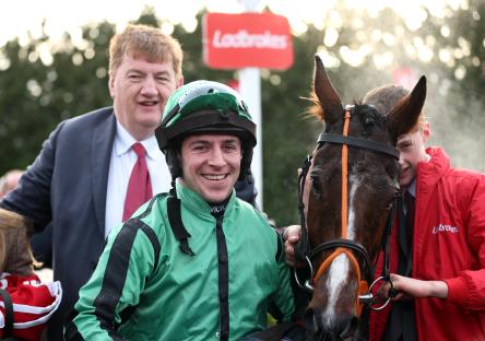 Jockey Gavin Sheehan with Hewick and trainer John Hanlon.