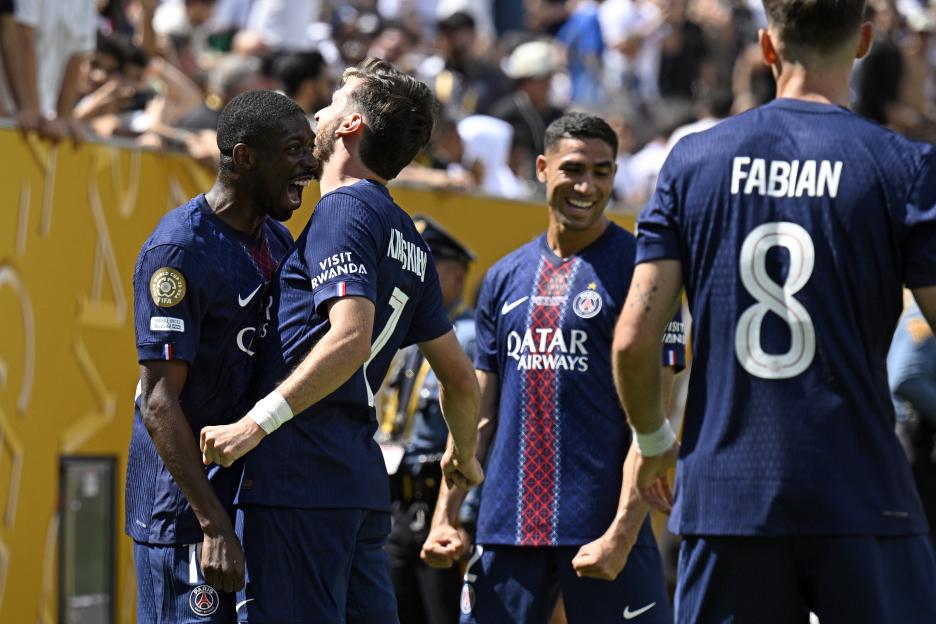 Paris Saint-Germain players celebrating.