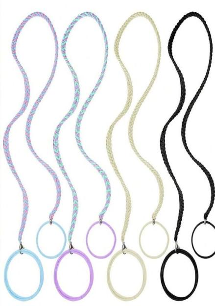Braided hair ties with rings.
