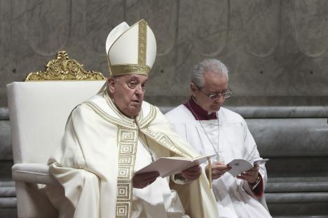 Pope Francis leading Vespers at St. Peter's Basilica.