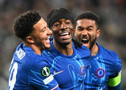 Chelsea players celebrating a goal.