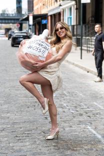 Sydney Sweeney filming a Kerastase commercial in New York City.