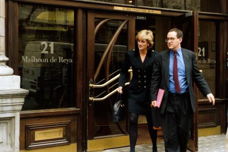 Princess Diana leaving her solicitor's office in London.