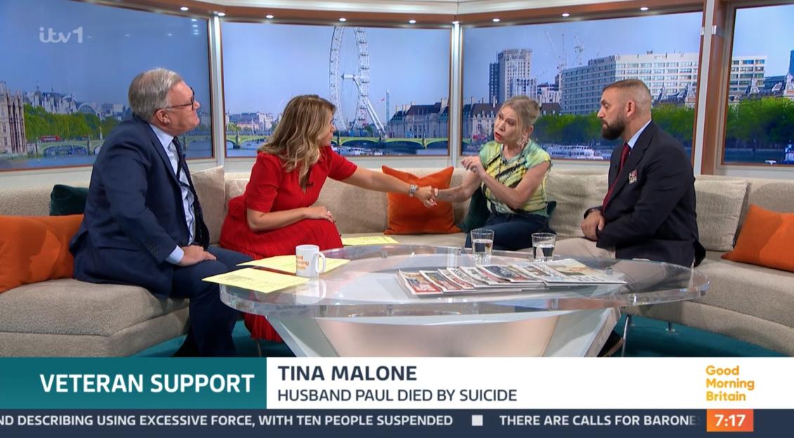 Tina Malone on Good Morning Britain discussing her husband's suicide.