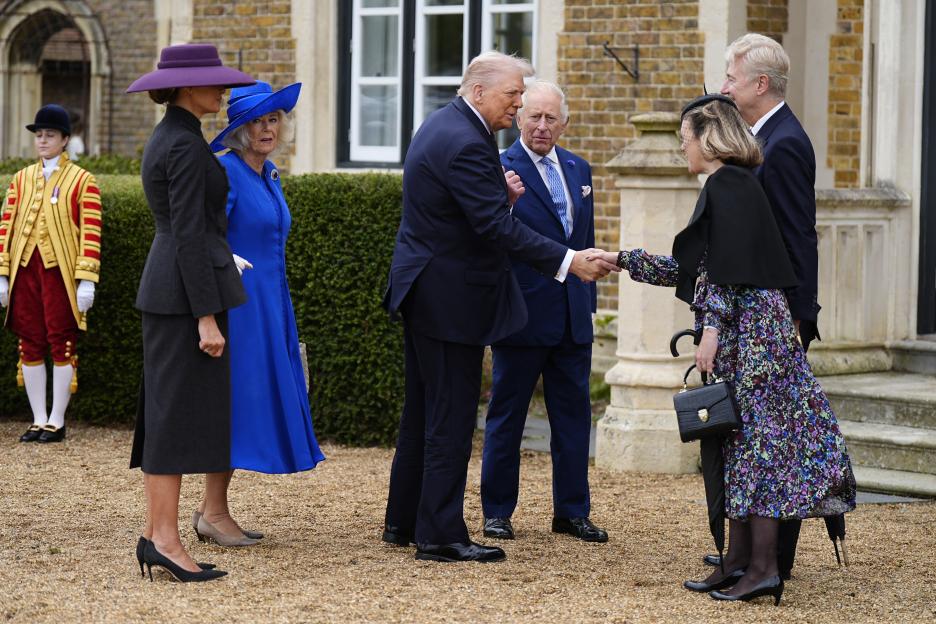 First Lady Melania Trump, Queen Camilla, US President Donald Trump, and King Charles III at Windsor Castle.