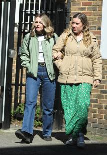 Georgia Jones and her sister leaving a London recording studio.