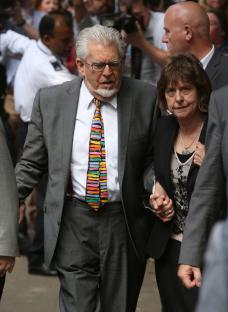 Rolf Harris and his wife arriving at Southwark Crown Court for sentencing.
