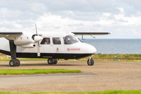 Loganair plane at Westray airport.