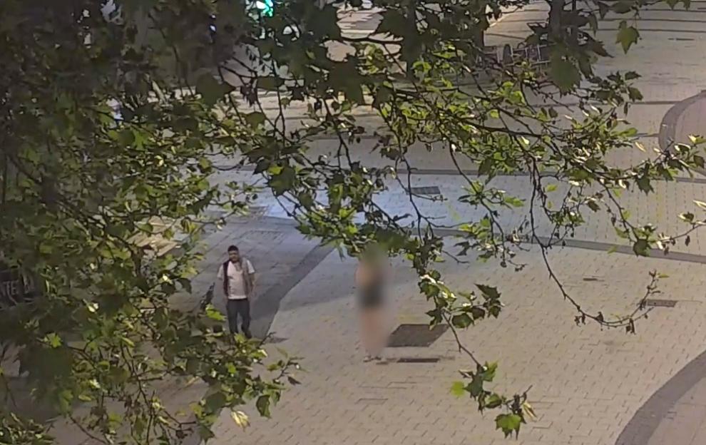 CCTV footage showing the asylum seeker Fawaz Alsamaou following a woman as she walks away from a nightclub.