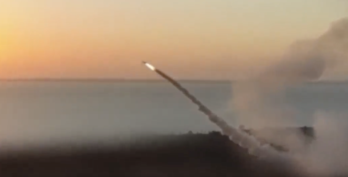 Missile launch at sunset.