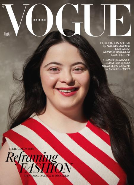 Ellie Goldstein on the cover of British Vogue's "Reframing Fashion" issue.