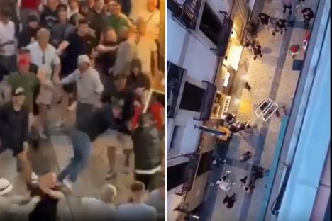 Shocking moment punches thrown as brawl erupts between Man Utd & Spurs fans in Spain ahead of Europa League final