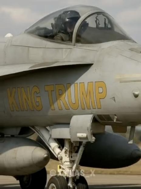 Fighter jet with King Trump label