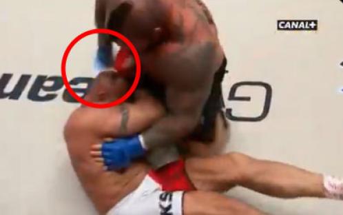 MMA fighter in a ground fight.