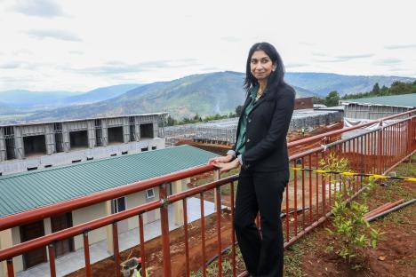Suella Braverman at a housing construction site in Rwanda.