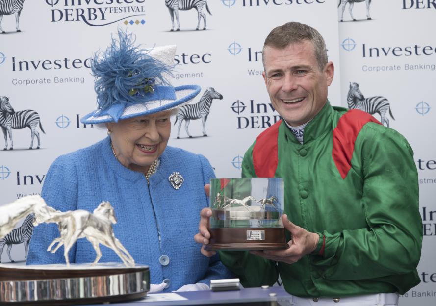 Queen Elizabeth II and jockey Pat Smullen at the Investec Derby Festival.
