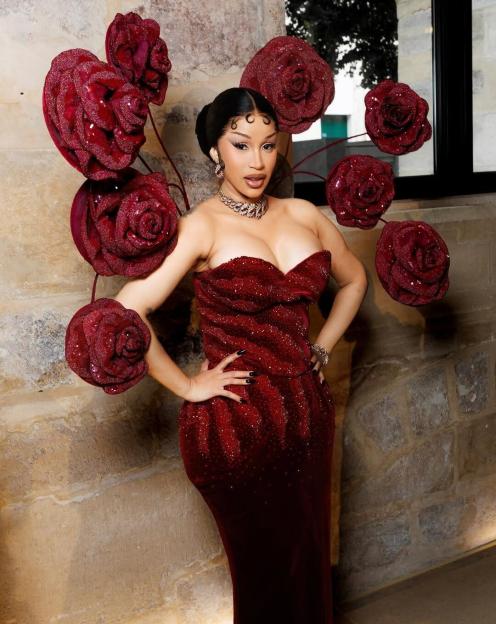 Cardi B Blossoms in Red at Paris Haute Couture Week in Striking Rahul Mishra Gown | See Photos