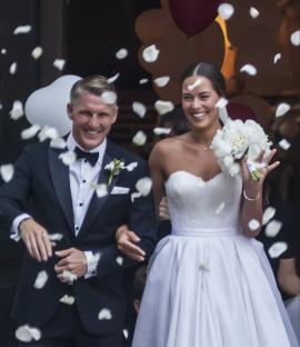 Bastian Schweinsteiger and Ana Ivanovic leaving their wedding.