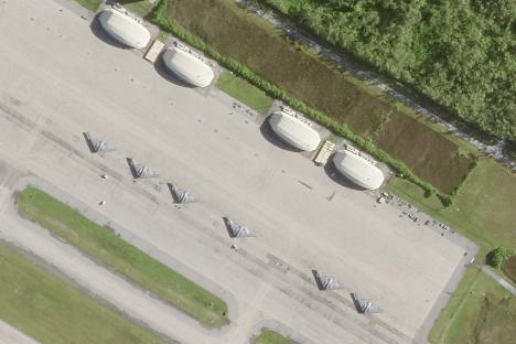 Satellite photo of six B-2 stealth bombers at Camp Thunder Cove.