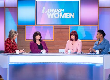 Four women sitting at a table on the Loose Women TV show.