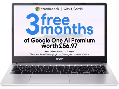 Acer Chromebook offering 3 free months of Google One AI Premium.