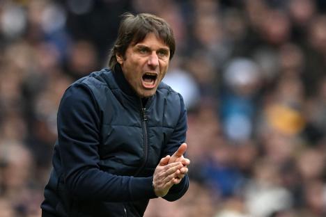 Antonio Conte, Tottenham Hotspur's former head coach, shouting on the sidelines.