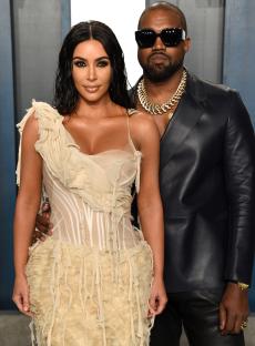 Kim Kardashian and Kanye West at the 2020 Vanity Fair Oscar Party.