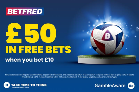 Get £50 in free bets to spend on football when you stake £10 with Betfred