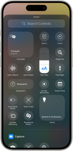 iPhone control center showing various options.