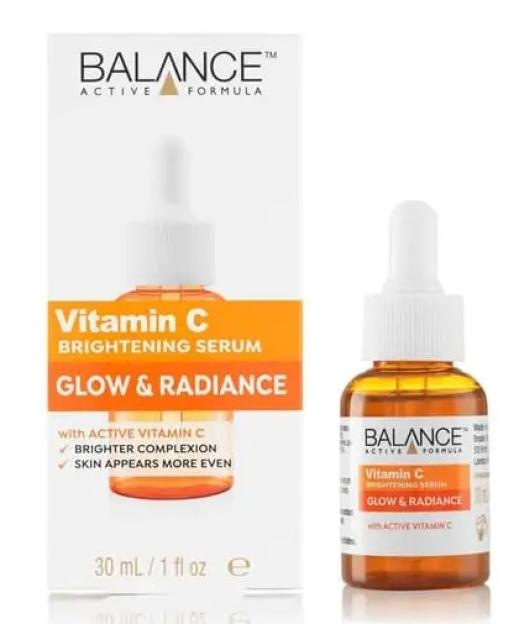 BALANCE Vitamin C Brightening Serum, Glow & Radiance, 30mL bottle and packaging.