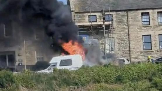 Dramatic moment campervan bursts into massive fireball in front of Easter getaway revellers in busy seaside town