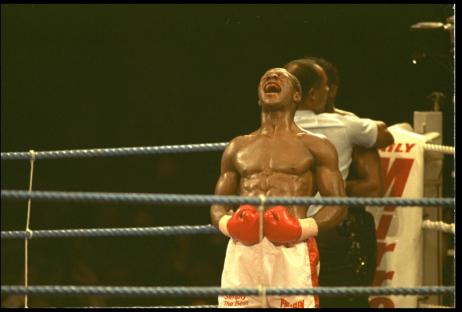 18 NOV 1990: CHRIS EUBANK CRIES TO THE HEAVENS AFTER BEATING NIGEL BENN IN THE NINTH ROUND AT BIRMINGHAM. CHRIS EUBANK BECAME THE NEW WBO WORLD MIDDLEWEIGHT CHAMPION.