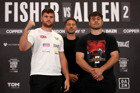 Johnny Fisher and David Allen at a press conference for their heavyweight boxing match.