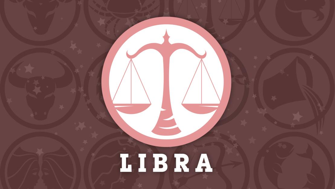 Illustration of Libra zodiac sign with other zodiac signs in the background.