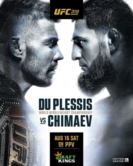 UFC 319: Du Plessis vs Chimaev, World Middleweight Championship fight poster.