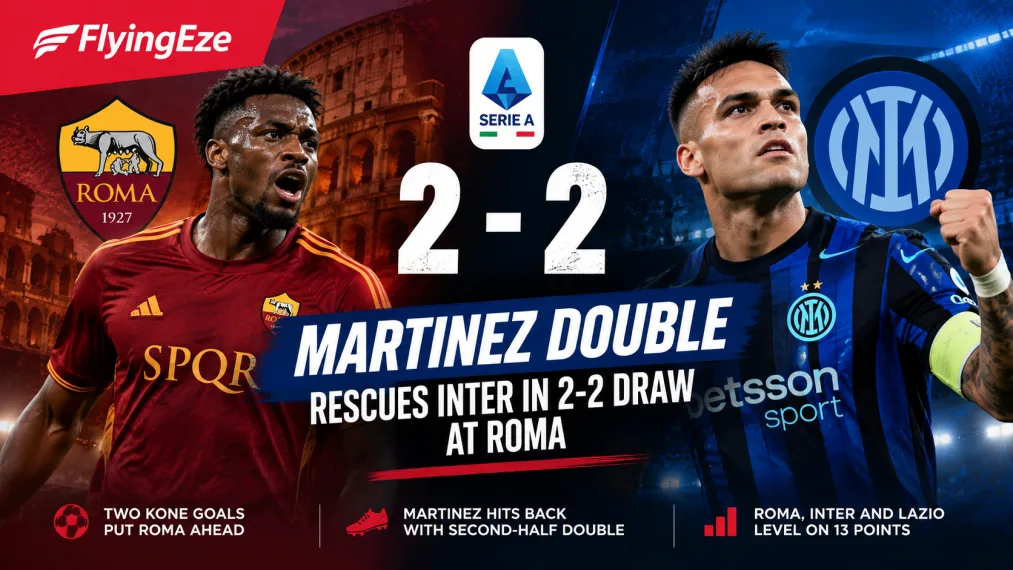 Martinez Double Rescues Inter in 2-2 Comeback Draw at Roma