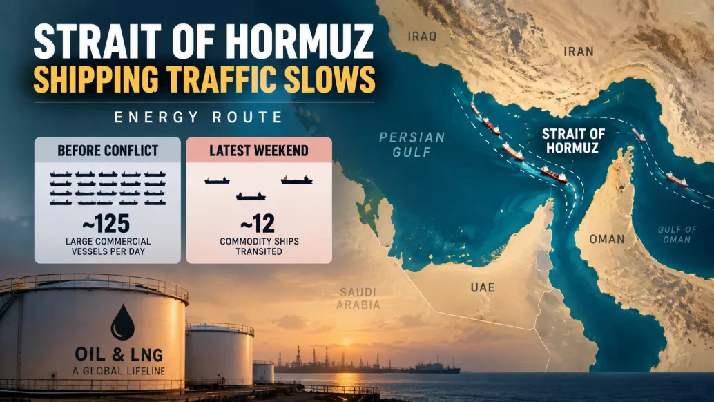 Strait of Hormuz Shipping Slows Sharply as Middle East Tensions Persist