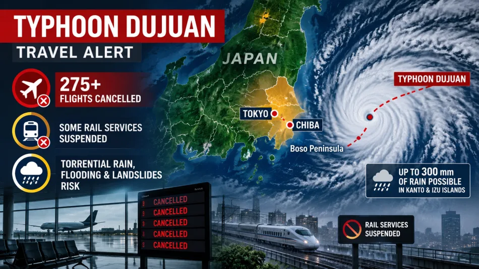 Typhoon Dujuan Nears Tokyo as 275 Flights Are Cancelled in Japan