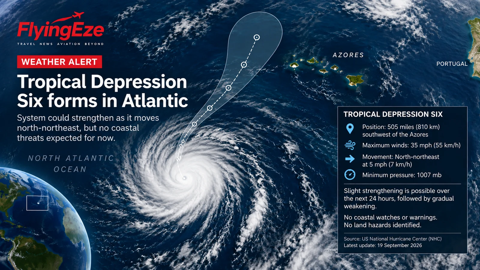 Tropical Depression Six Forms Southwest of Azores, Could Become Fay