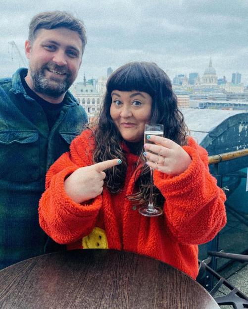 Jessica Ellis and her boyfriend Matt celebrating their engagement.