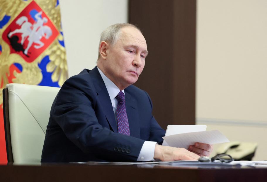 Russian President Putin takes part in a ceremony to inaugurate transport infrastructure facilities, outside Moscow