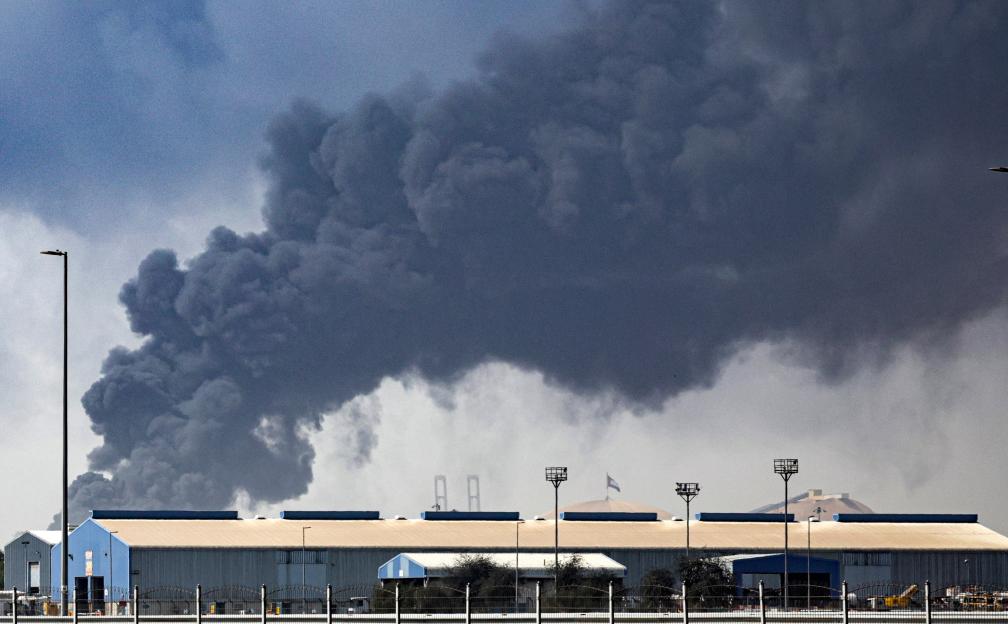 Smokes rise from Jebel Ali port in Dubai following an Iranian missile attack