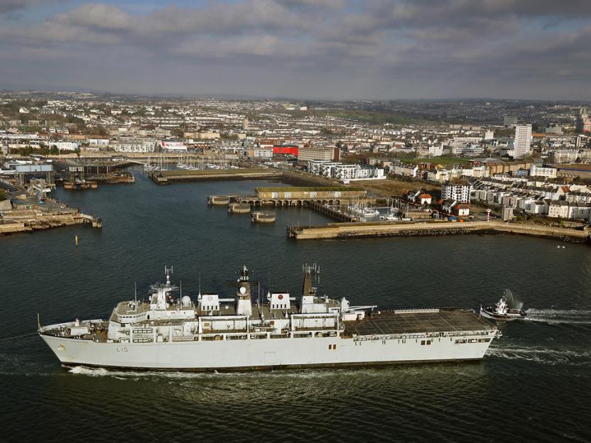 HMS Bulwark returning to its home port at HMNB Devonport.