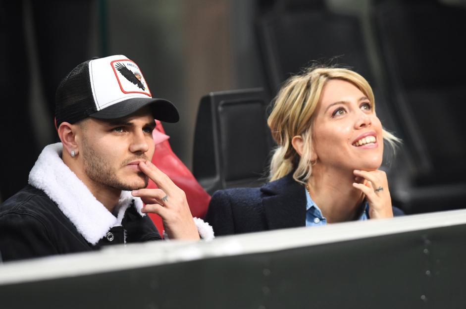 Mauro Icardi and Wanda Nara watching the Europa League match between Inter Milan and SK Rapid Wien.