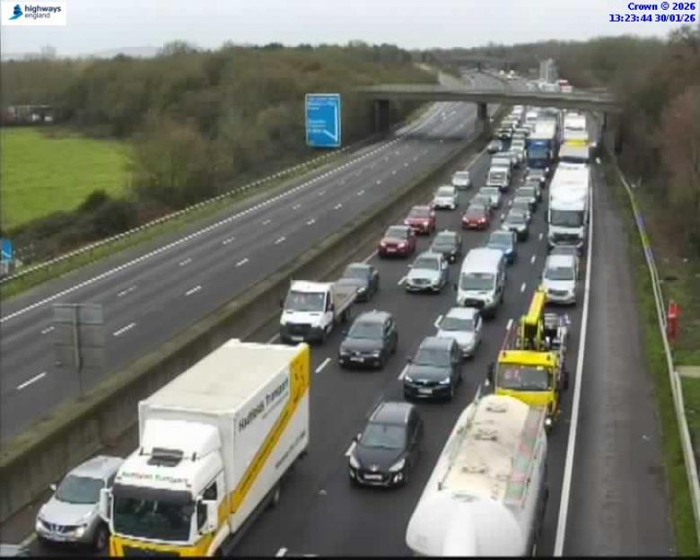 Highway M5 Jnc 19 with heavy traffic.