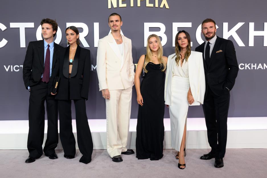 Cruz Beckham, Jackie Apostel, Romeo Beckham, Harper Beckham, Victoria Beckham, and David Beckham attend the "Victoria Beckham" World Premiere.