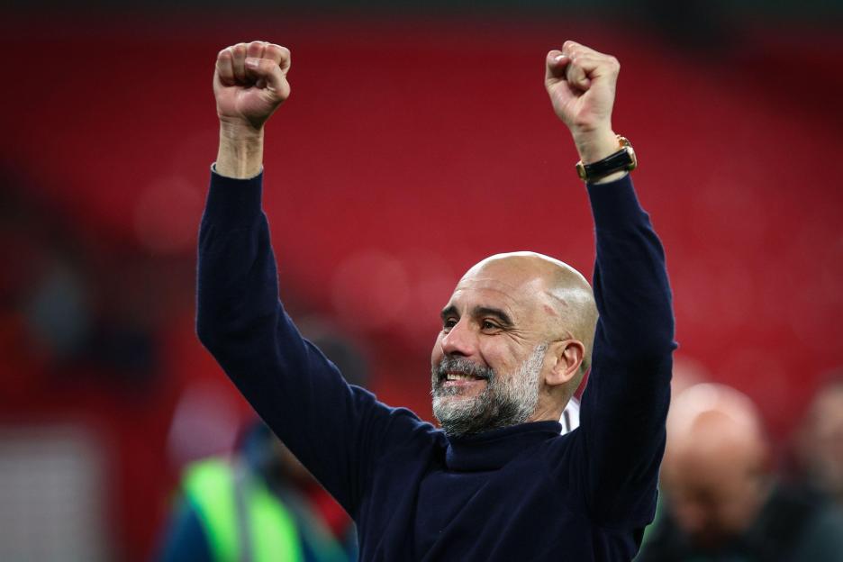 LONDON, UK - 22nd March 2026: Manchester City manager Pep Guardiola celebrates after the Carabao Cup Final match between Arsenal FC and Manchester City FC at Wembley Stadium (Credit: Craig Mercer/ Alamy Live News)